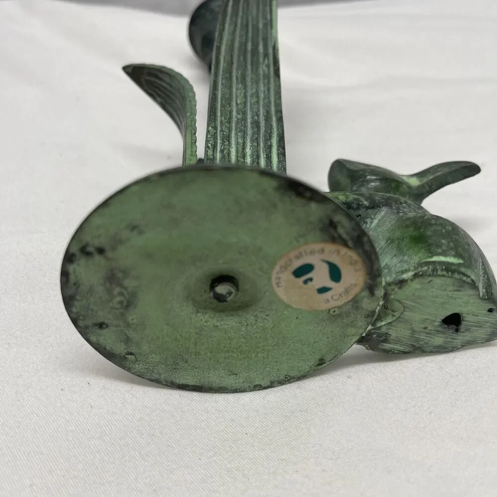 Vintage Cast Metal Rabbit Bunny Candleholder w/ Leaves 7